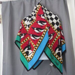 ❤️NWOT BOB MACKIE Wearable Art Penguin Parade Piano Shawl Silk Scarf 39x39